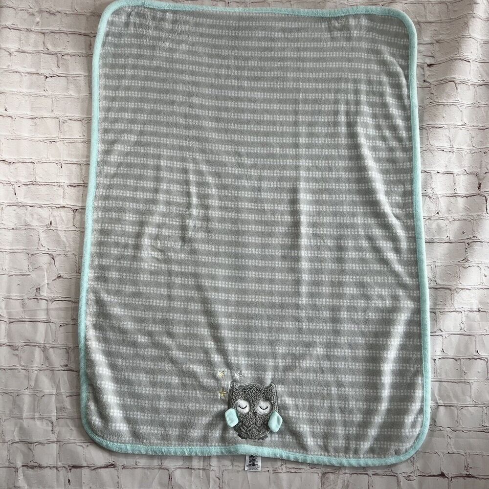 Parents Choice Baby Security Blanket Gray Lovey Aqua Trim Stars